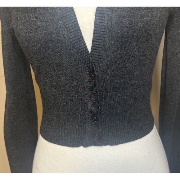 Express Sweater Womens‎ Gray Cardigan Cropped Knit Retro Y2K Bella M - Picture 2 of 8
